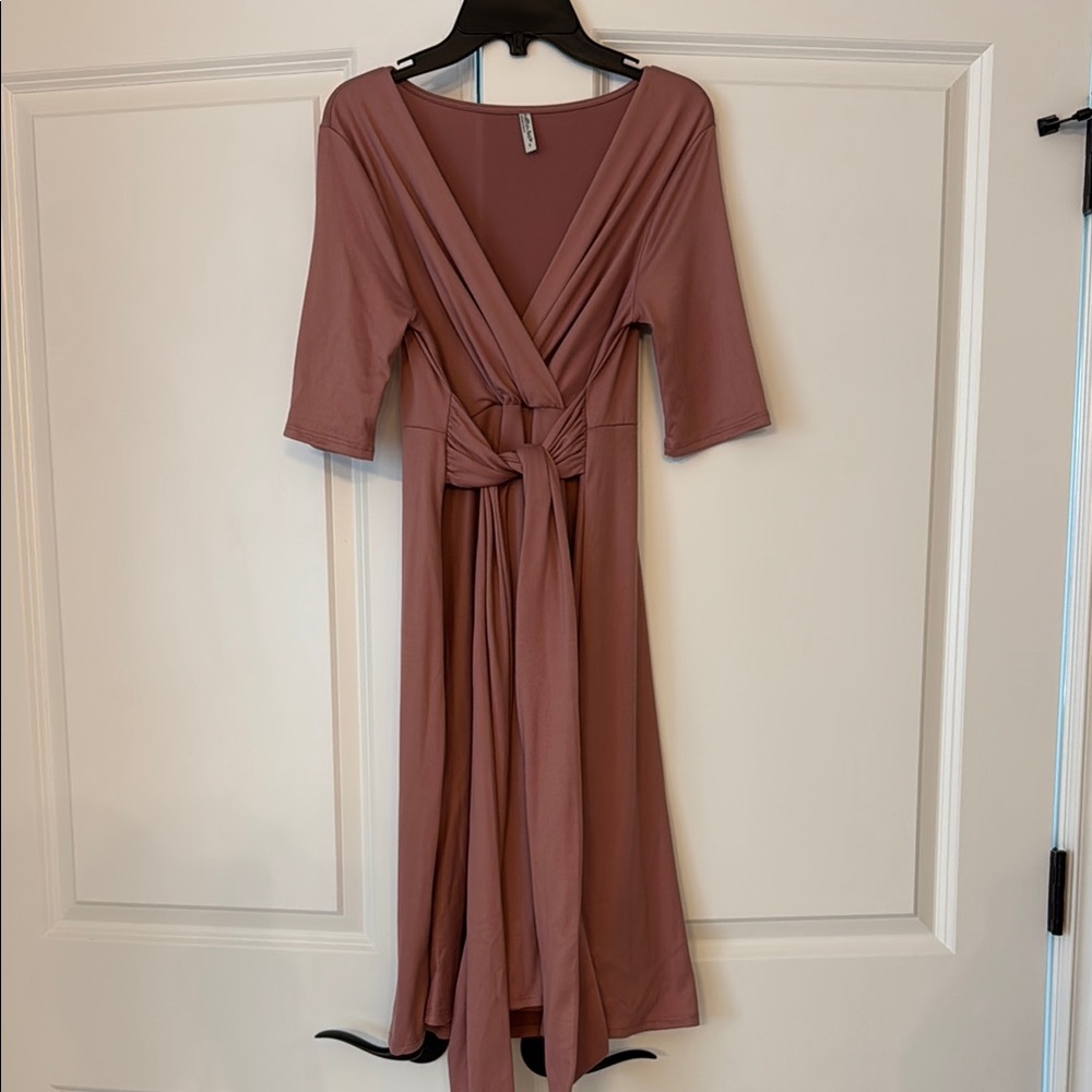 Elegant Mauve Maternity Wrap Dress